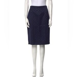 Escada Margaret’s Ley Vintage Wool Silver metallic Star Print Skirt Navy Blue 36